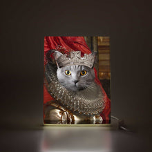 Custom Renaissance Cat Queen Portrait Canvas – Whimsical Feline Majesty with LED Mood Lighting